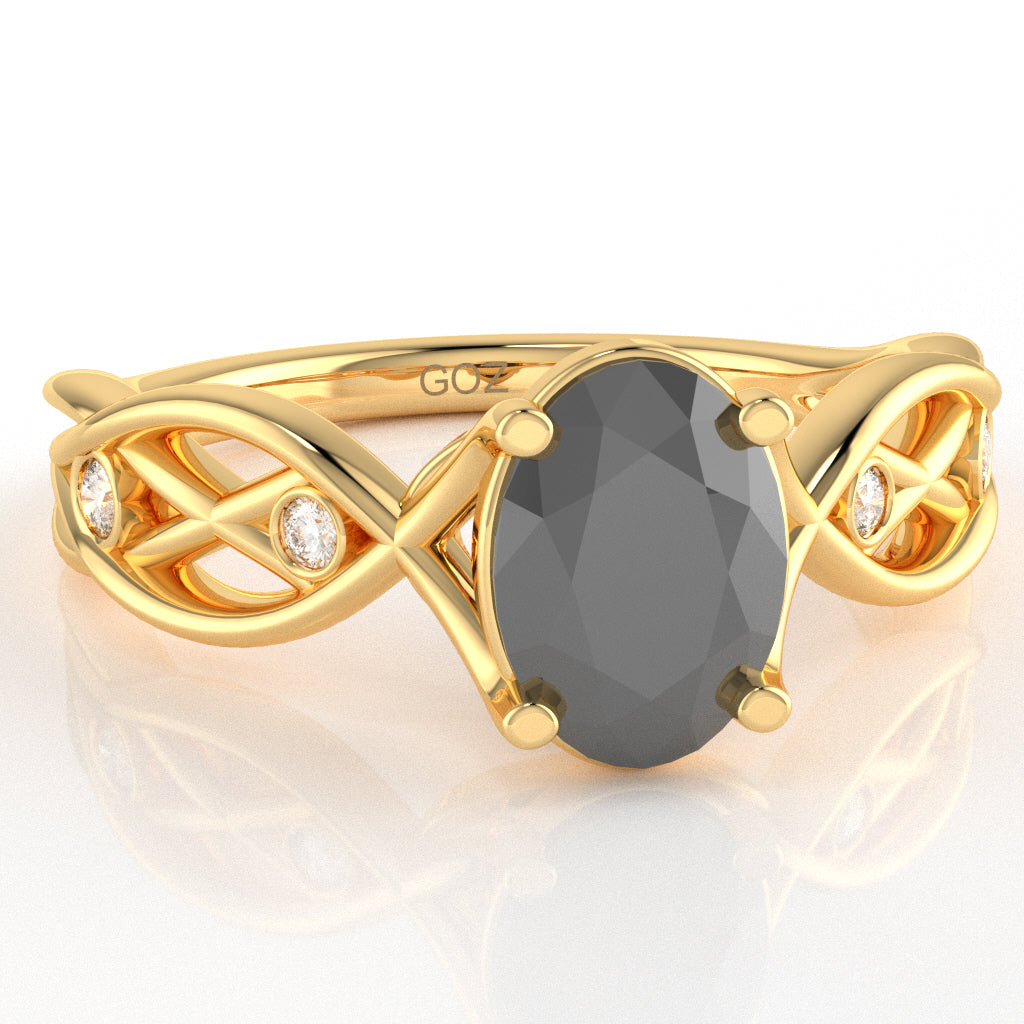 Black Onyx Diamond Celtic Knot Curles Ring In 10k Yellow Gold