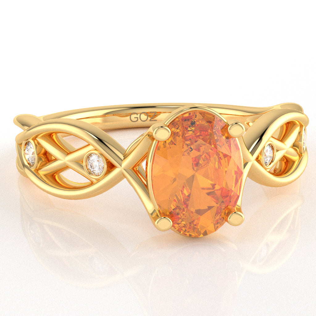 Citrine Diamond Celtic Knot Curles Ring In 14k Yellow Gold