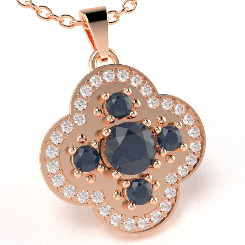 Shamrock Clover Flower Leaf Lab-Created Sapphire Diamond Pendant In 14k Rose Gold