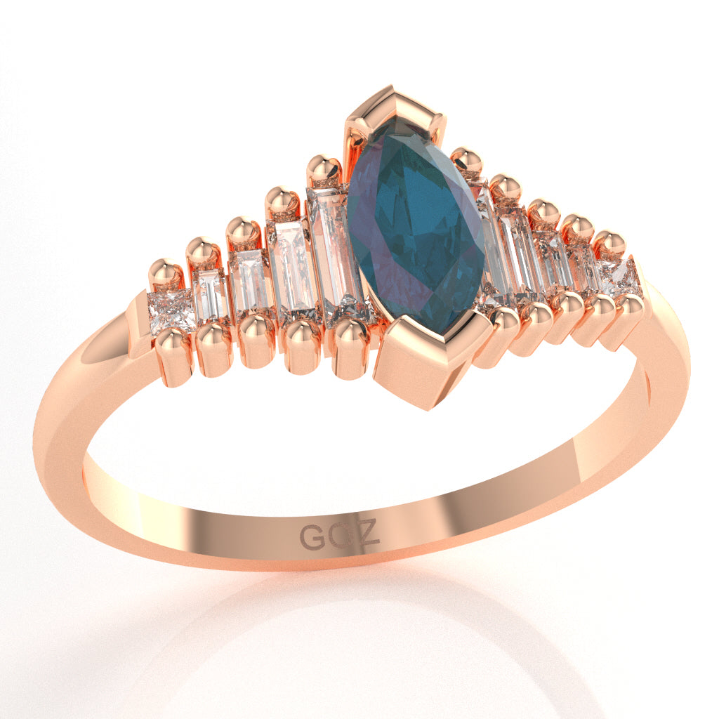 Lab-Created Alexandrite Lab-Grown Diamond Dainty Engagement Ring In 10k Rose Gold
