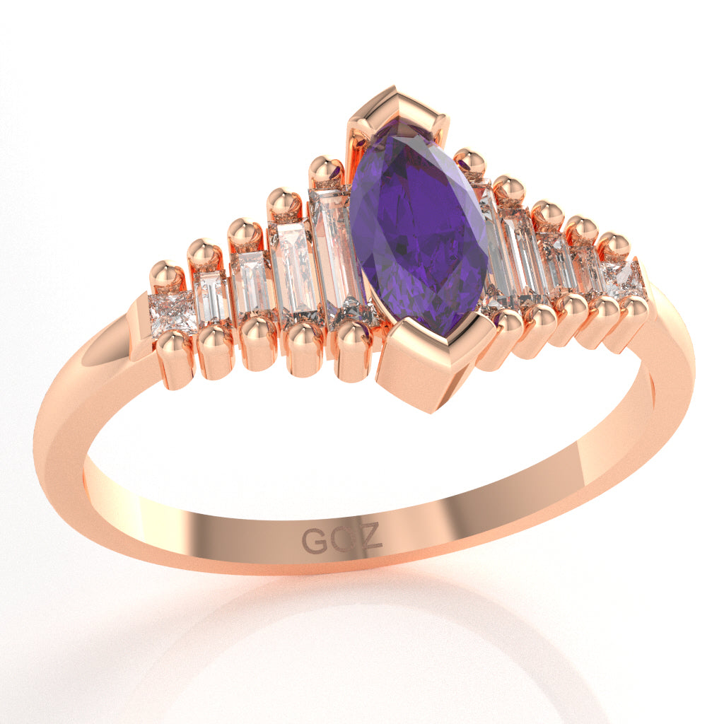 Amethyst Lab-Grown Diamond Dainty Engagement Ring In 10k Rose Gold