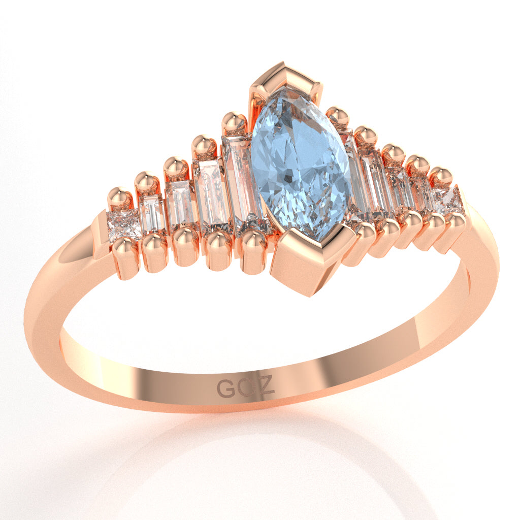 Aquamarine Lab-Grown Diamond Dainty Engagement Ring In 10k Rose Gold