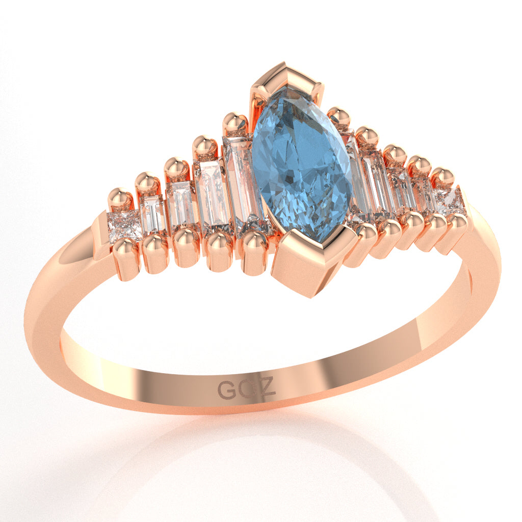 Blue Topaz Lab-Grown Diamond Dainty Engagement Ring In 14k Rose Gold
