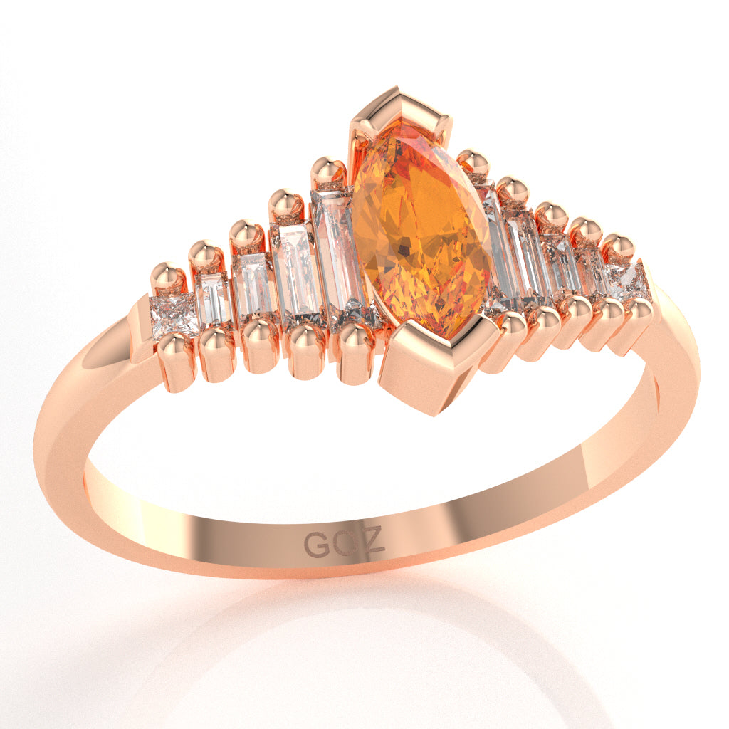 Citrine Lab-Grown Diamond Dainty Engagement Ring In 14k Rose Gold