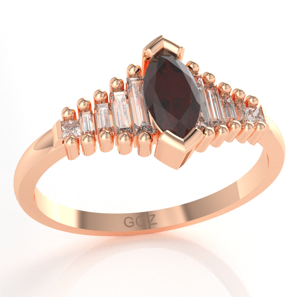 Garnet Lab-Grown Diamond Dainty Engagement Ring In 14k Rose Gold