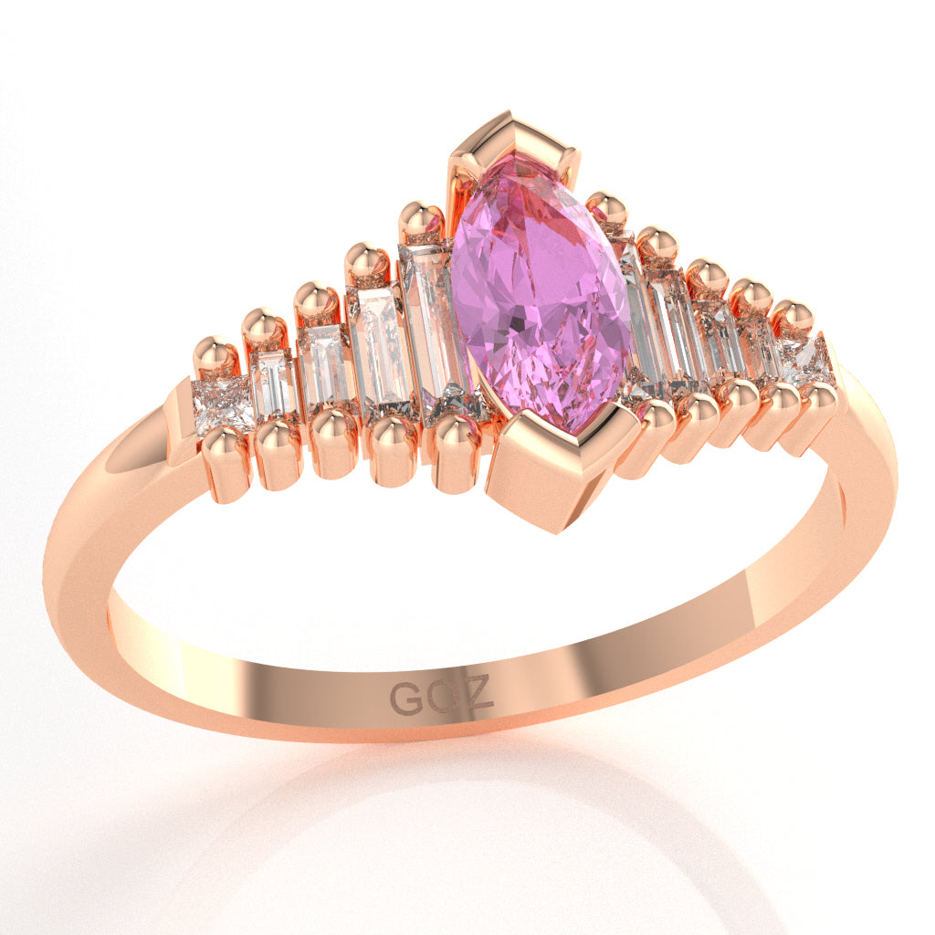 Lab-Created Pink Sapphire Lab-Grown Diamond Dainty Engagement Ring In 10k Rose Gold