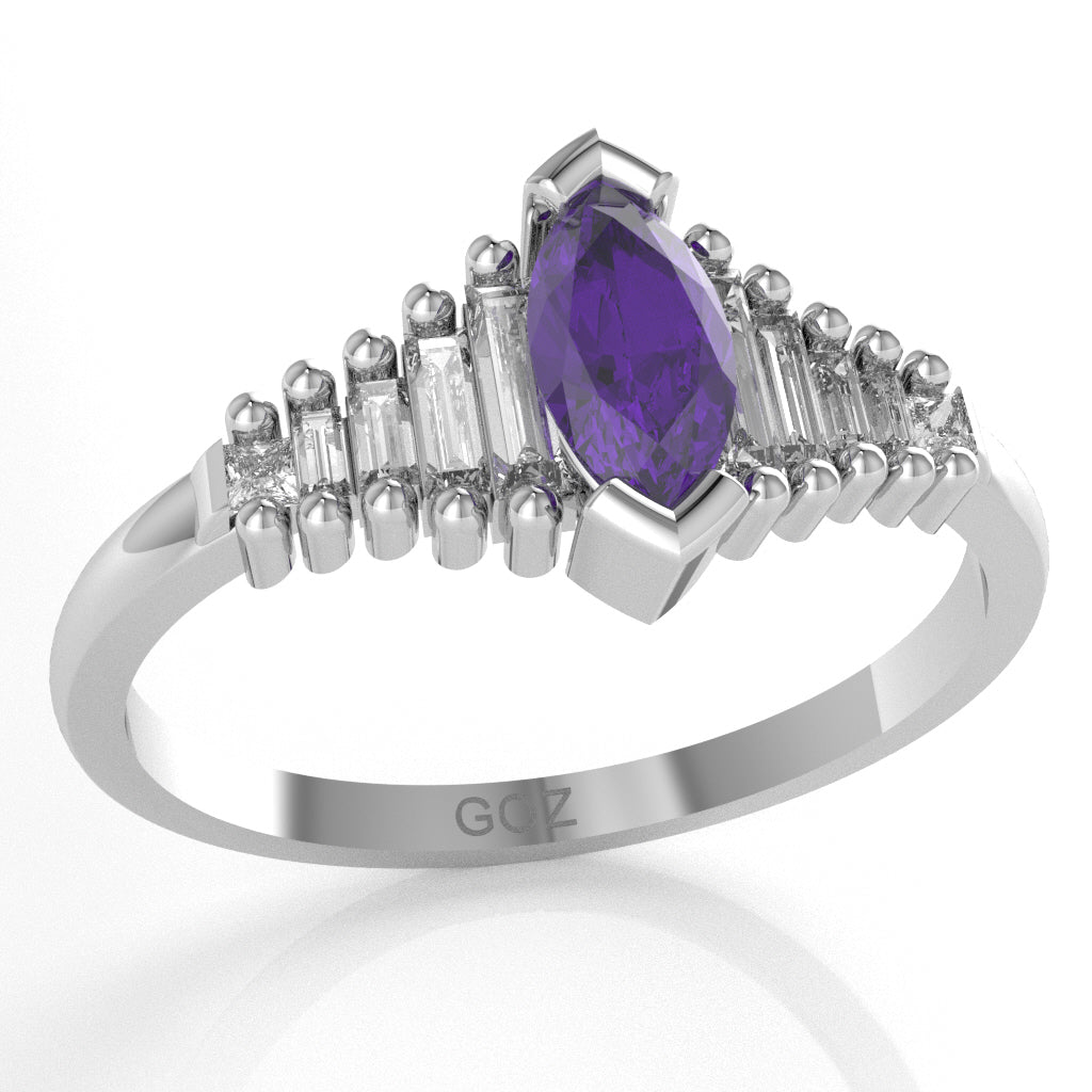Amethyst Lab-Grown Diamond Dainty Engagement Ring In 10k White Gold