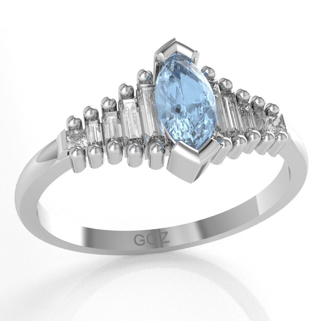 Aquamarine Lab-Grown Diamond Dainty Engagement Ring In 14k White Gold