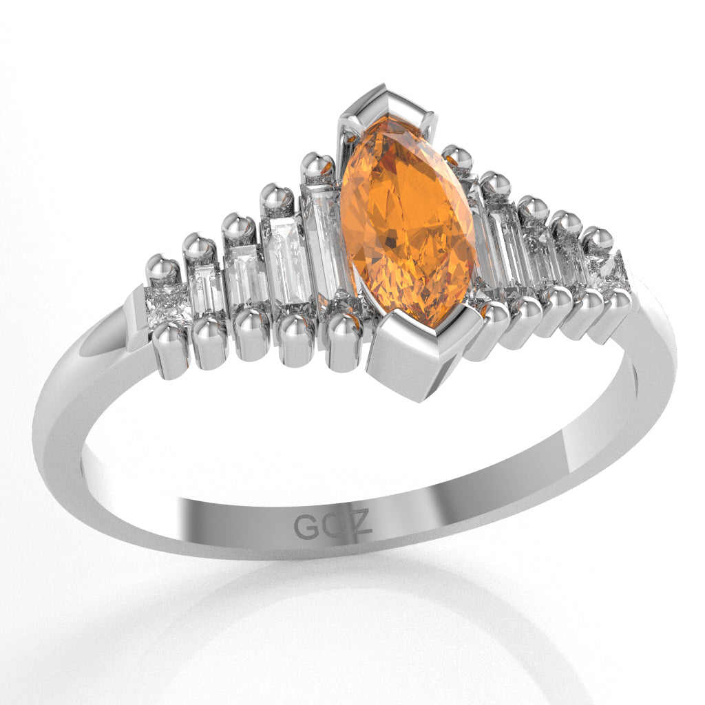 Citrine Lab-Grown Diamond Dainty Engagement Ring In 10k White Gold