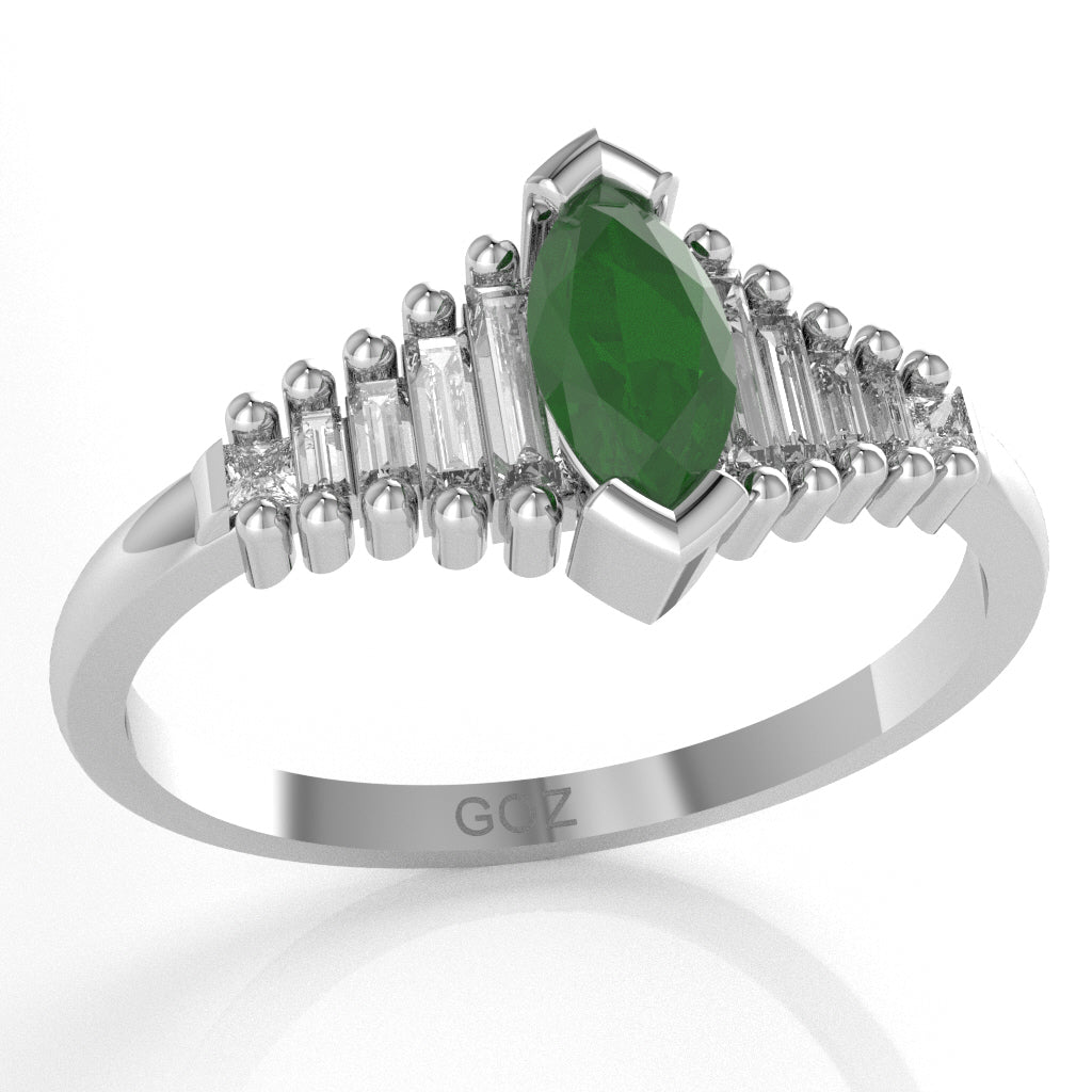 Emerald Lab-Grown Diamond Dainty Engagement Ring In 10k White Gold