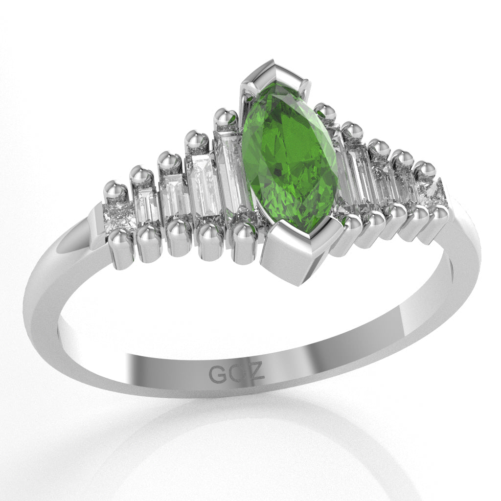 Peridot Lab-Grown Diamond Dainty Engagement Ring In 10k White Gold