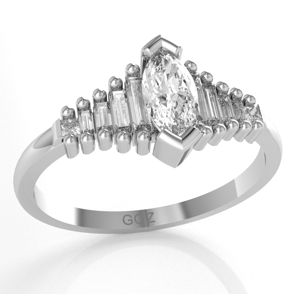 White Topaz Lab-Grown Diamond Dainty Engagement Ring In 14k White Gold