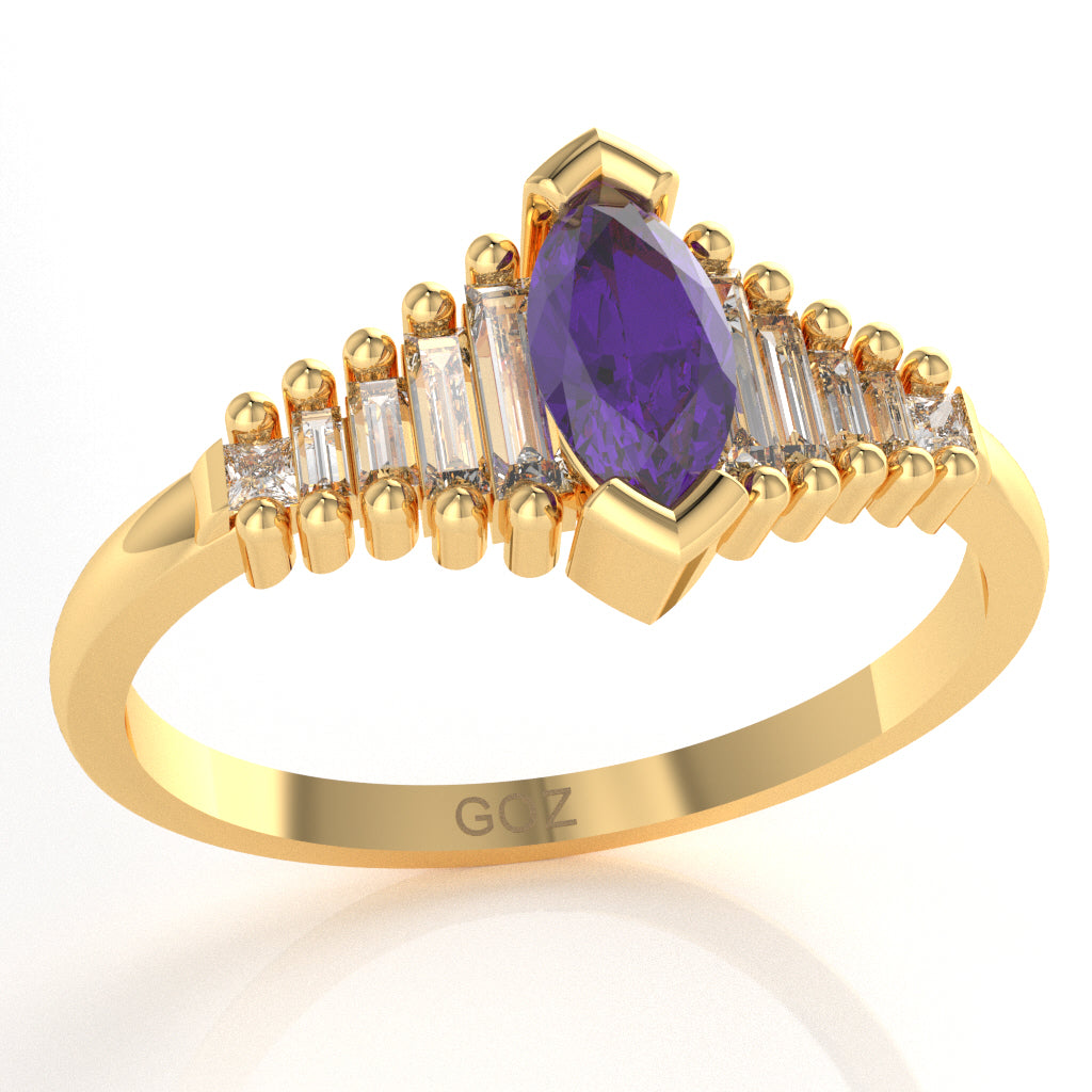 Amethyst Lab-Grown Diamond Dainty Engagement Ring In 14k Yellow Gold
