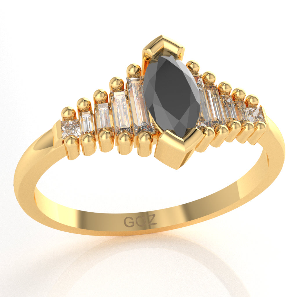 Black Onyx Lab-Grown Diamond Dainty Engagement Ring In 10k Yellow Gold