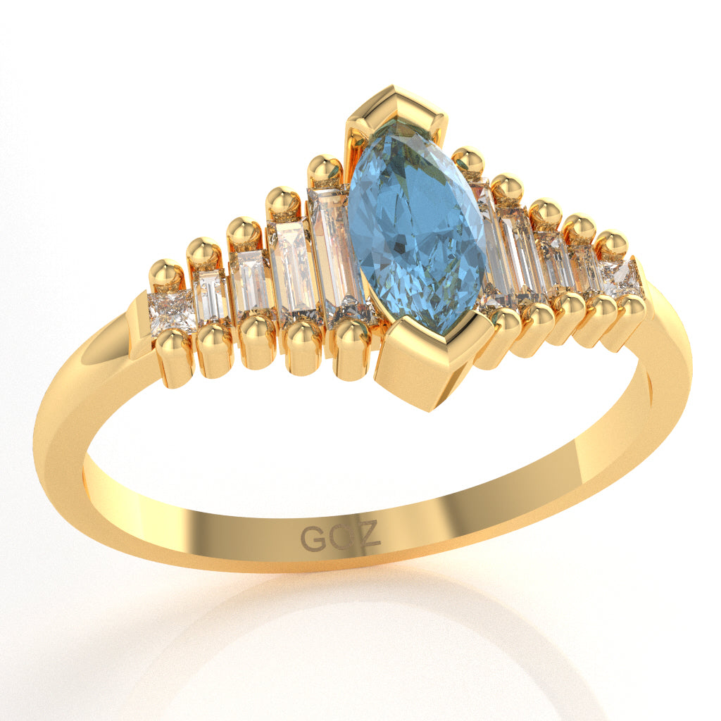 Blue Topaz Lab-Grown Diamond Dainty Engagement Ring In 10k Yellow Gold