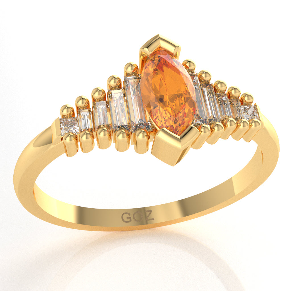 Citrine Lab-Grown Diamond Dainty Engagement Ring In 14k Yellow Gold