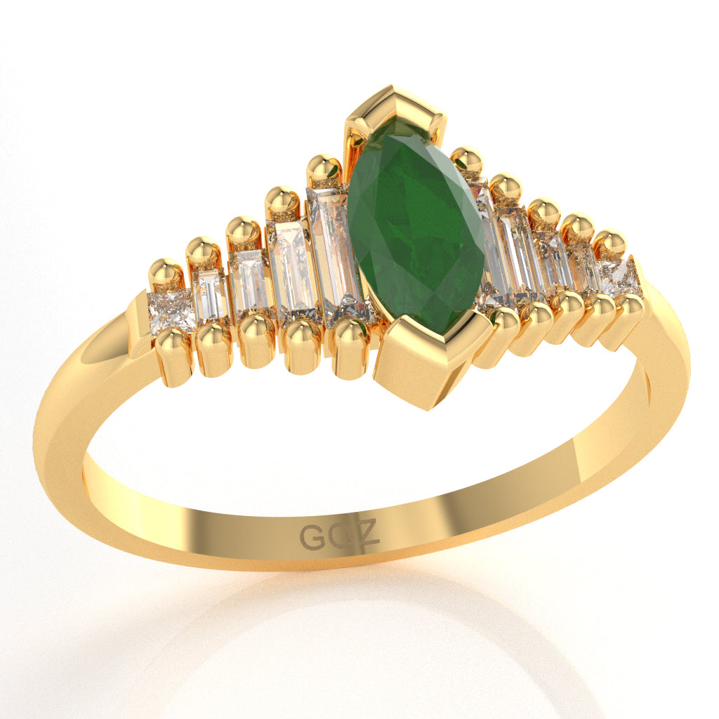Emerald Lab-Grown Diamond Dainty Engagement Ring In 14k Yellow Gold