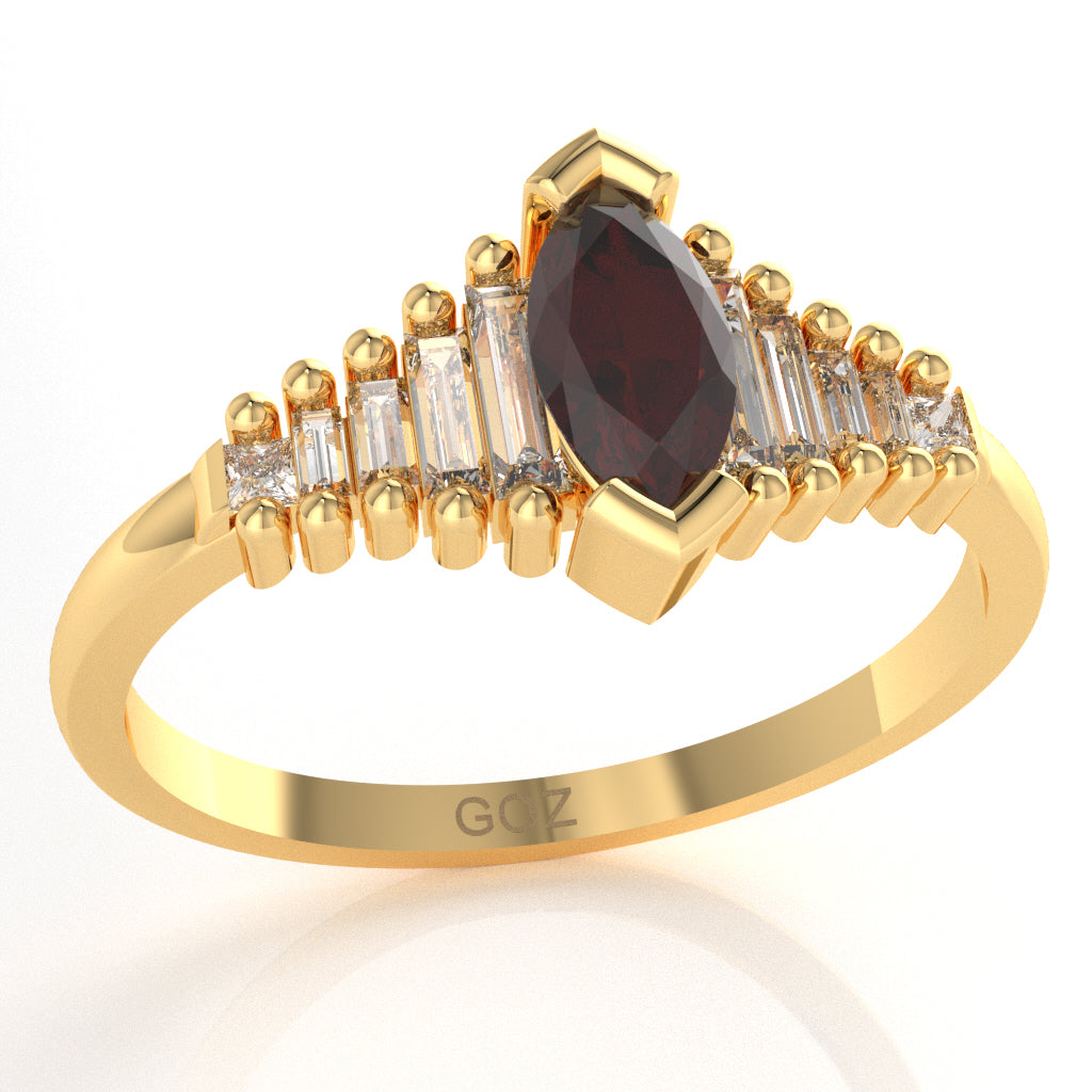 Garnet Lab-Grown Diamond Dainty Engagement Ring In 14k Yellow Gold