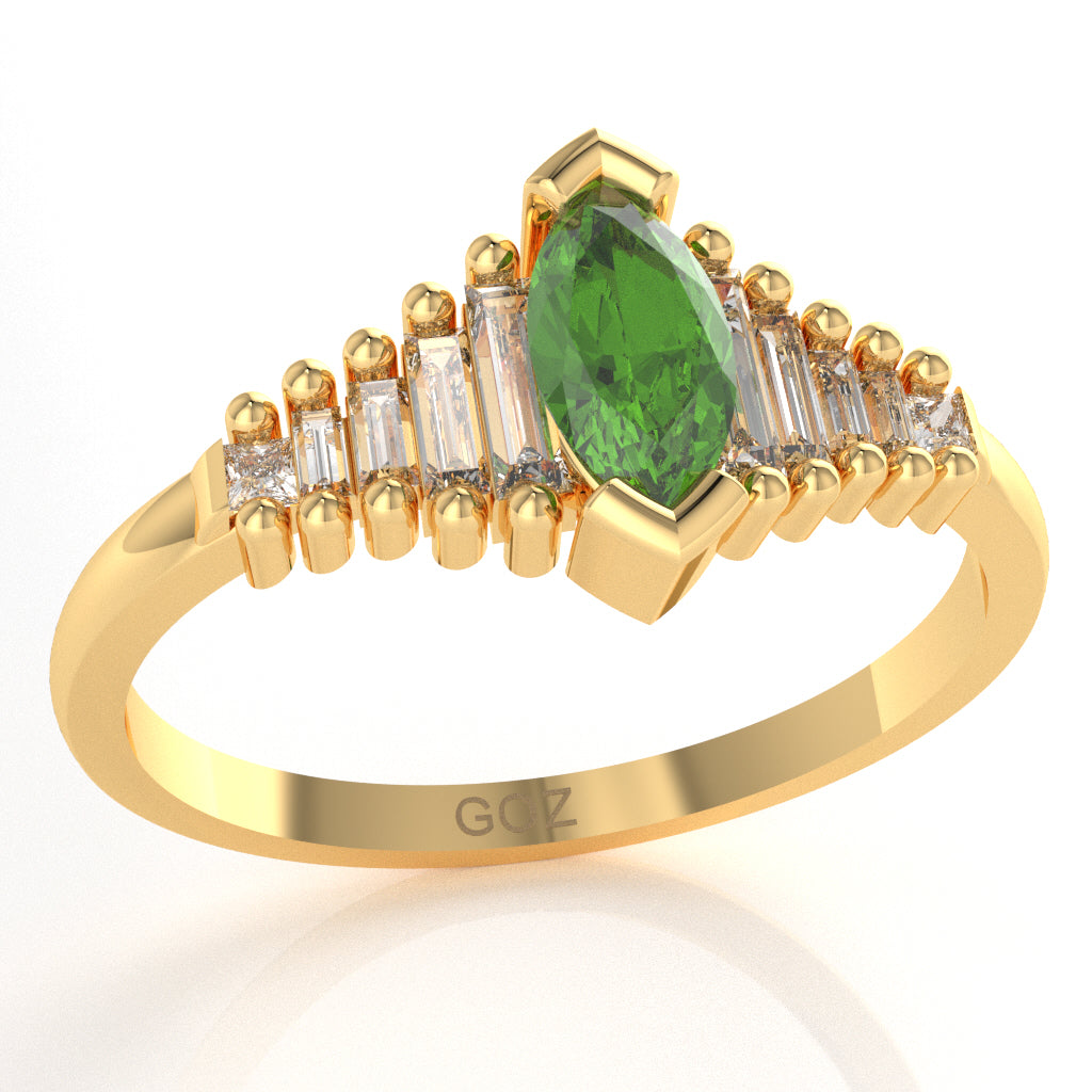 Peridot Lab-Grown Diamond Dainty Engagement Ring In 10k Yellow Gold