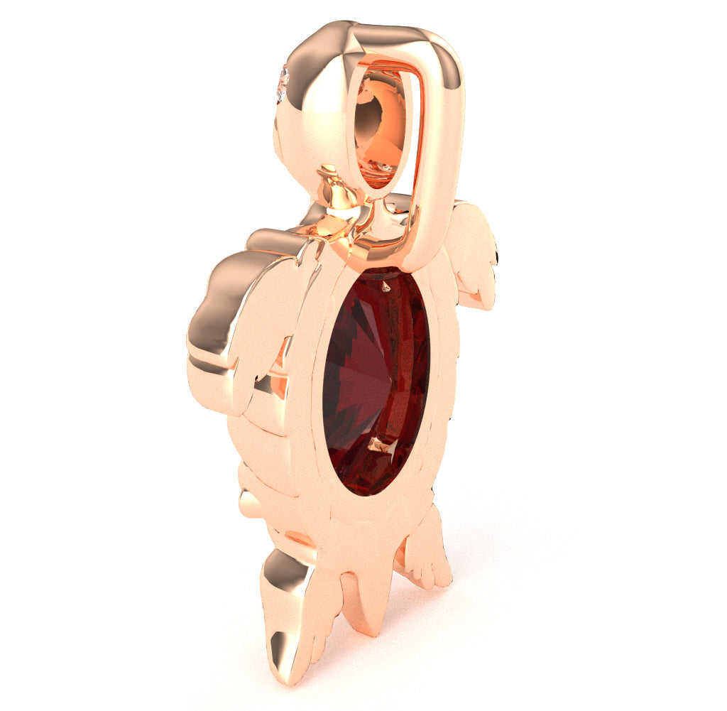 Lab-Created Ruby Diamond Sea Turtle Pendant In 10k Rose Gold