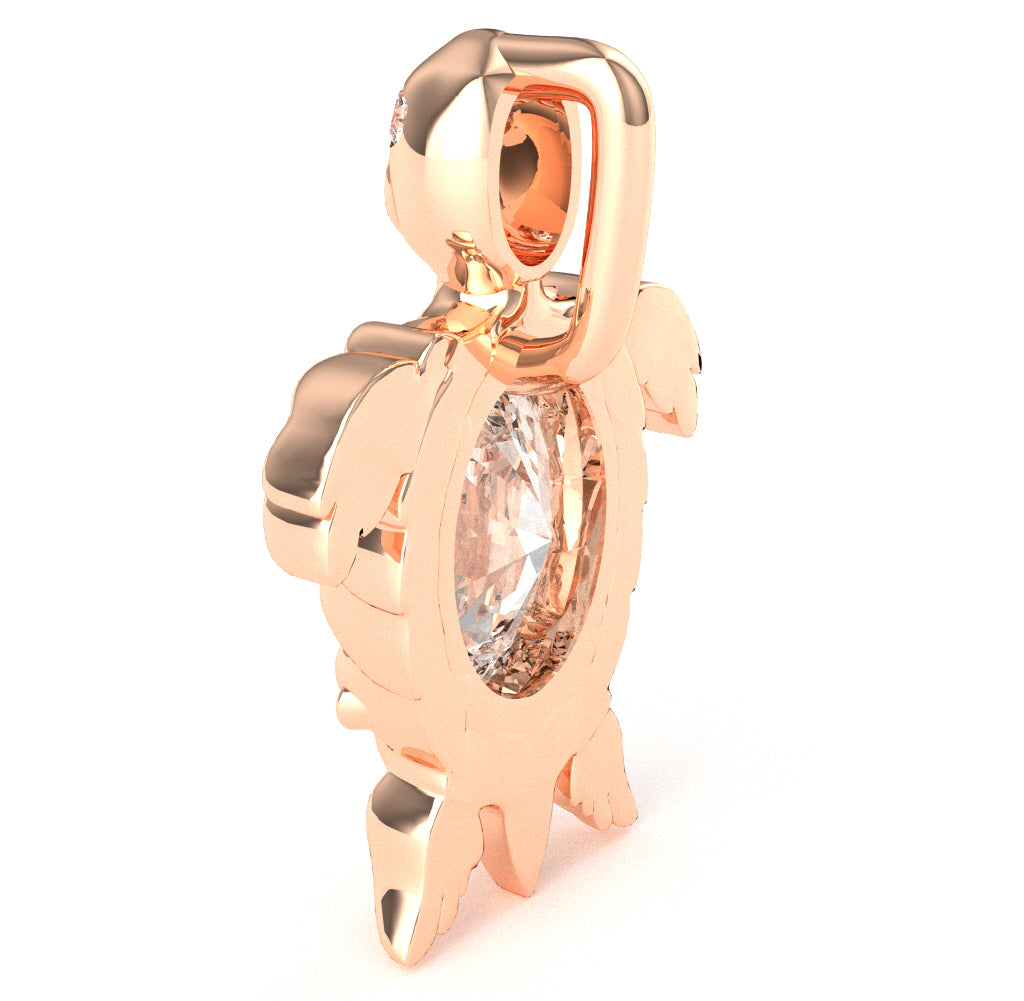 White Topaz Diamond Sea Turtle Pendant In 14k Rose Gold