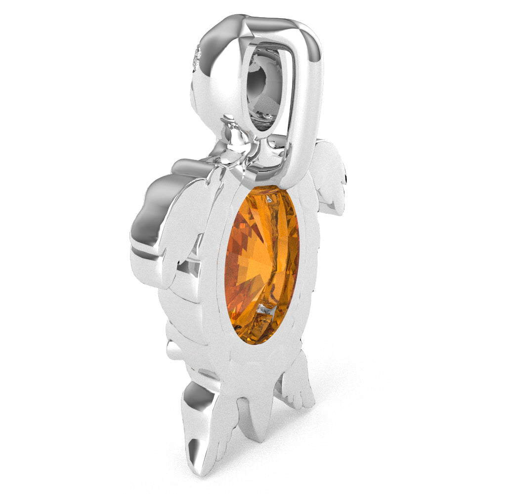 Citrine Diamond Sea Turtle Pendant In 10k White Gold