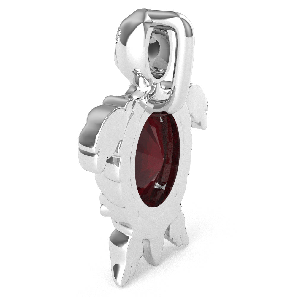 Ruby Diamond Sea Turtle Pendant In 10k White Gold