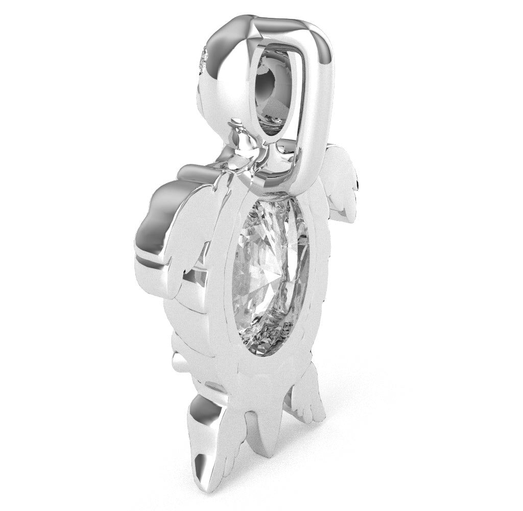 White Topaz Diamond Sea Turtle Pendant In 10k Rose Gold