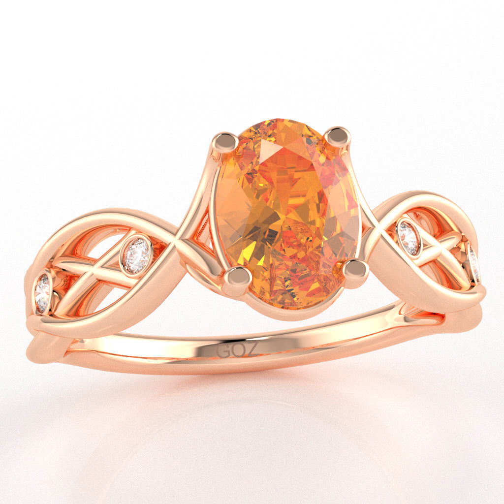 Citrine Diamond Celtic Knot Curles Ring In 14k Rose Gold