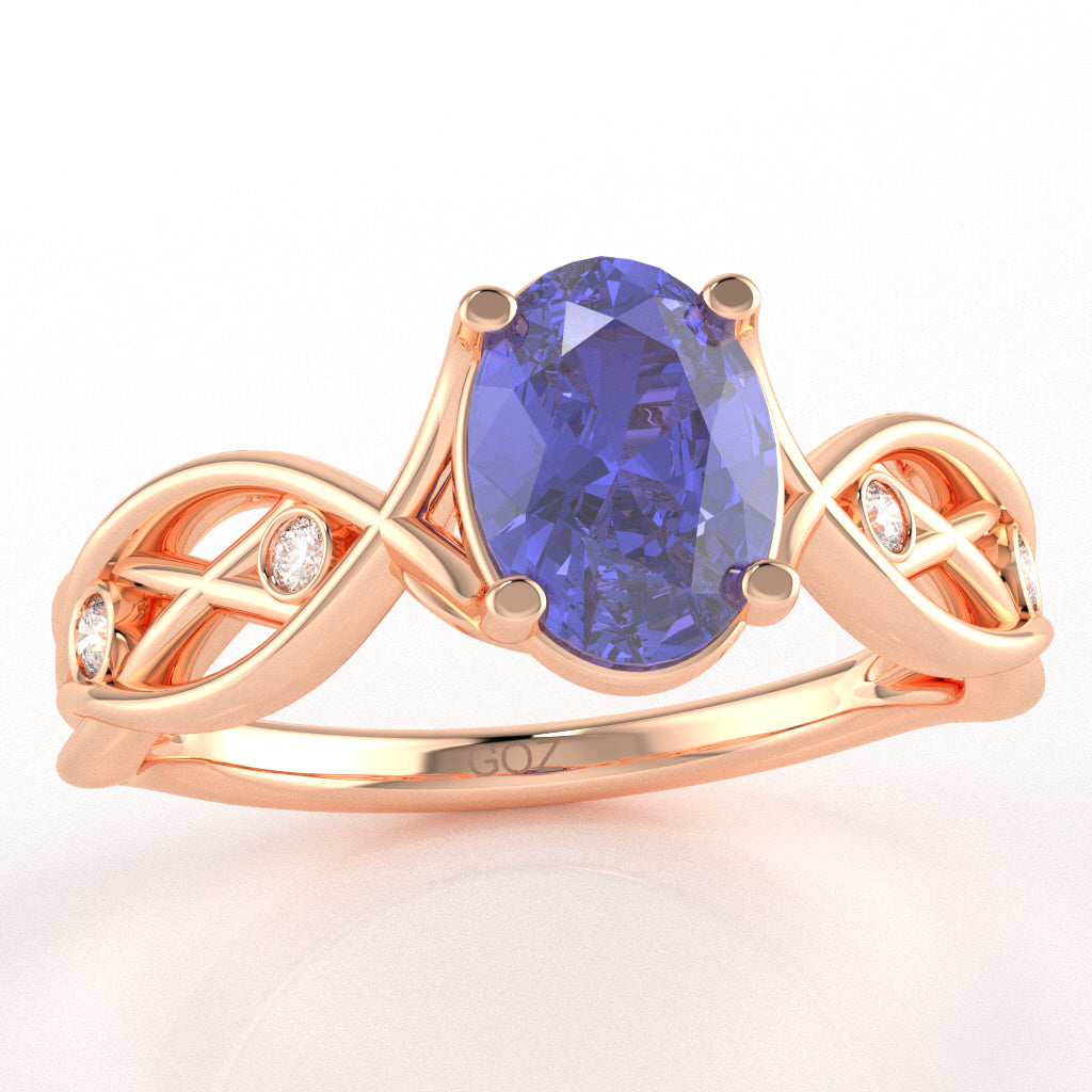 Tanzanite Diamond Celtic Knot Curles Ring In 14k Rose Gold