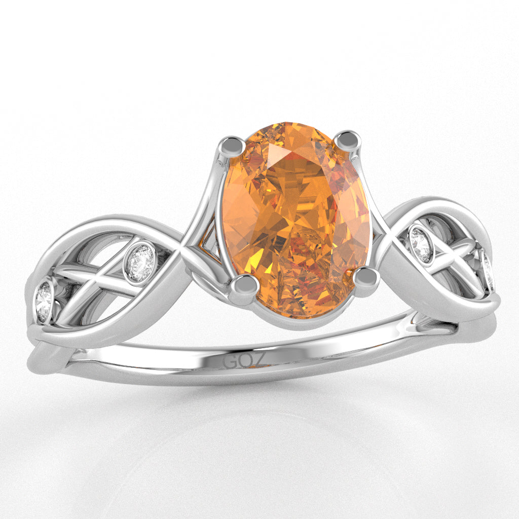 Citrine Diamond Celtic Knot Curles Ring In 10k White Gold