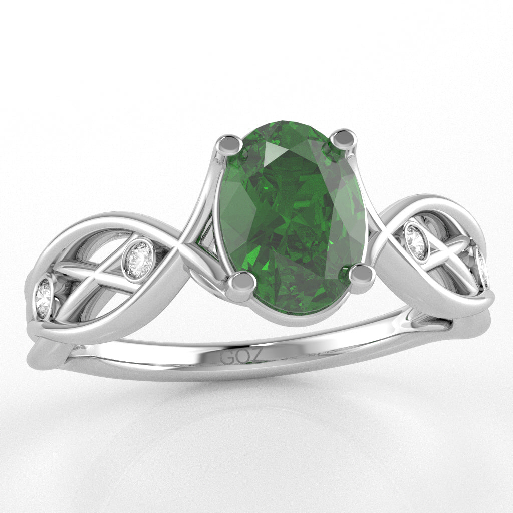 Lab-Created Emerald Diamond Celtic Knot Curles Ring In 14k White Gold