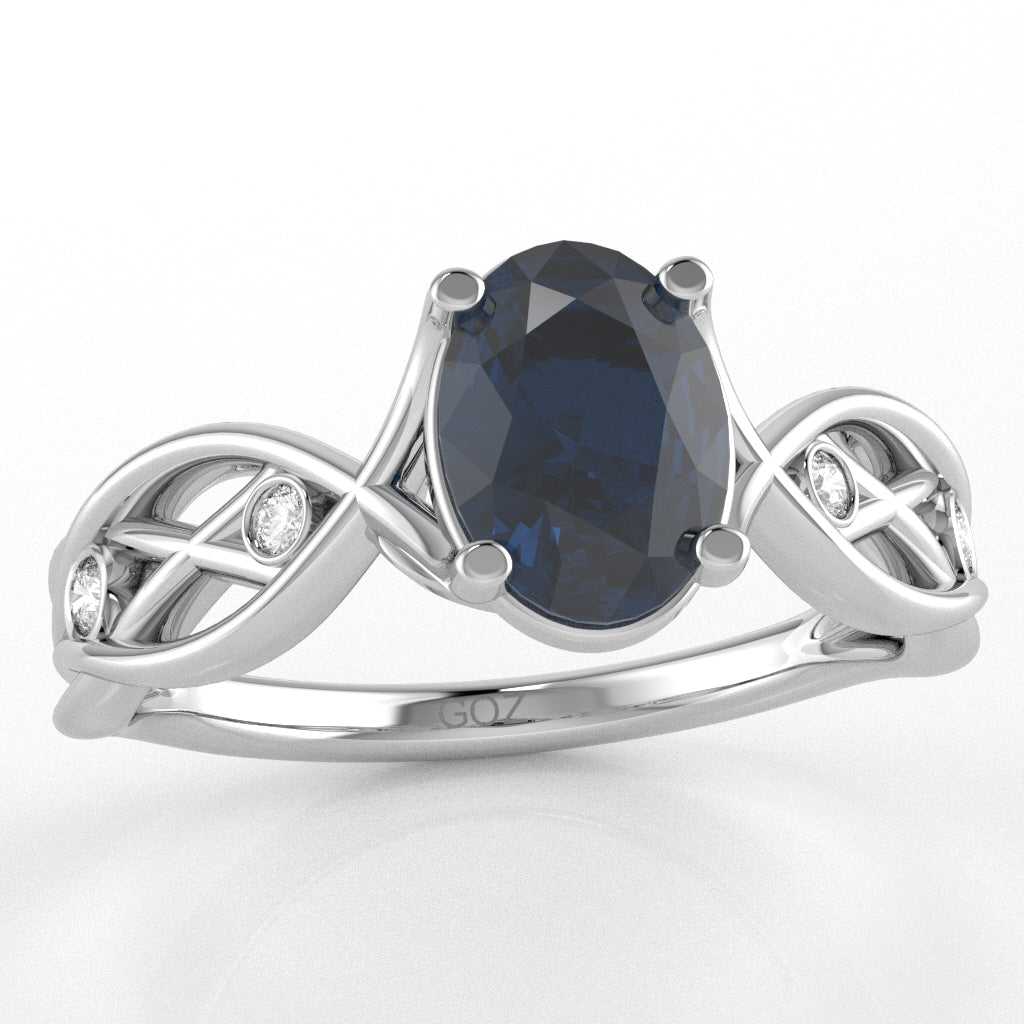 Sapphire Diamond Celtic Knot Curles Ring In 10k White Gold