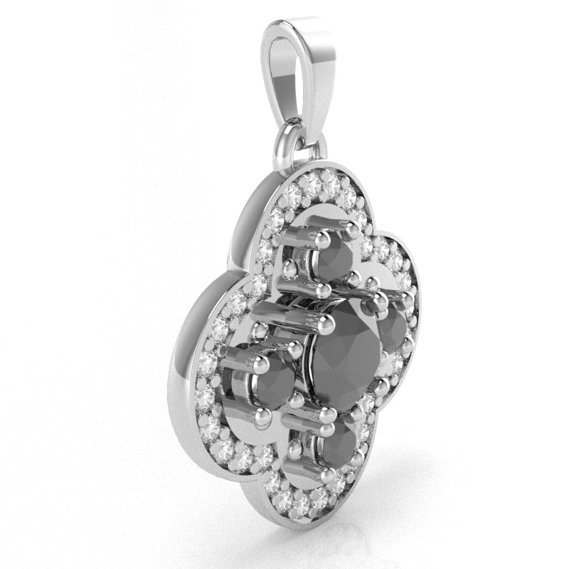 Shamrock Clover Flower Leaf Black Onyx Diamond Pendant In 14k White Gold