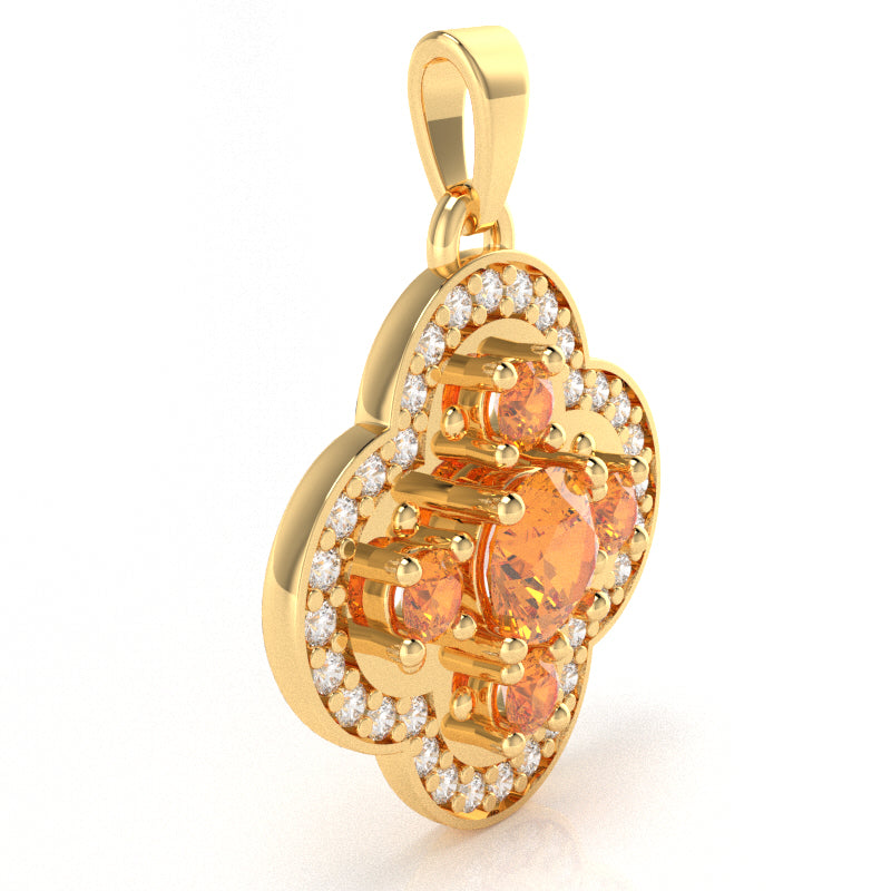 Shamrock Clover Flower Leaf Citrine Diamond Pendant In 14k Yellow Gold