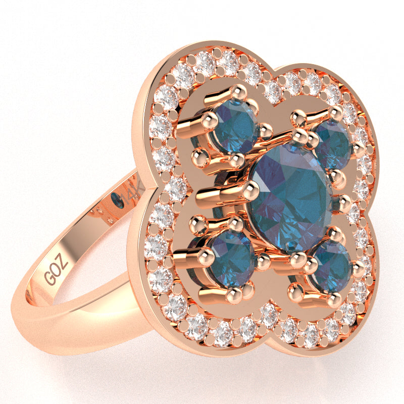 Shamrock Clover Flower Leaf Lab-Created Alexandrite Diamond Ring In 14k Rose Gold