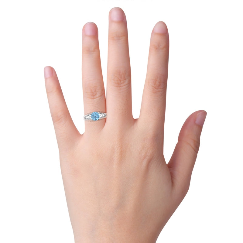 Designer Blue Topaz Diamond Cocktail Ring In Solid 14k White Gold