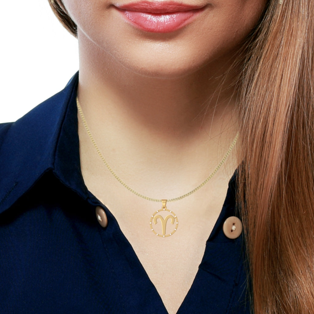 Aries Zodiac Sign Diamond Bezel Pendant In Solid 10K Yellow Gold
