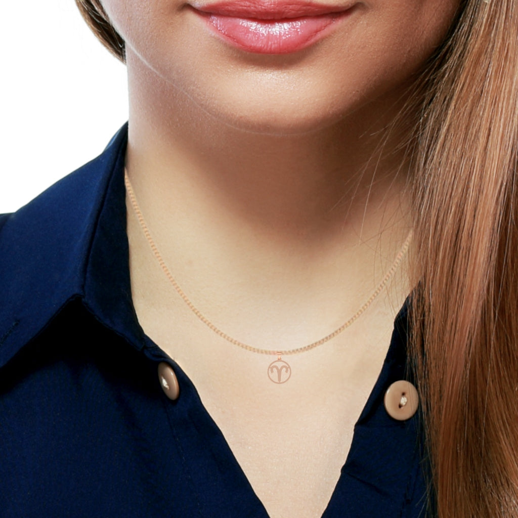 Aries Zodiac Sign Round Bezel Pendant In Solid 10K Rose Gold