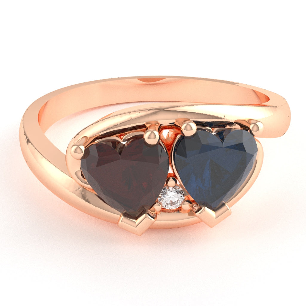 Customizable Gemstone Diamond 2 Hearts In Love Promise Ring In 10k Rose Gold