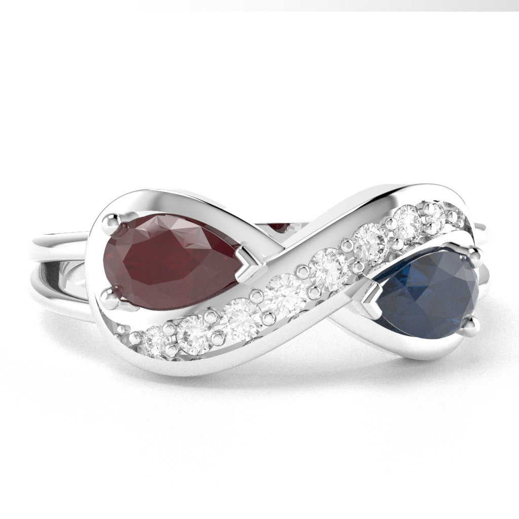 Customizable Gemstone Diamond Infinity Love Ring In 10k White Gold