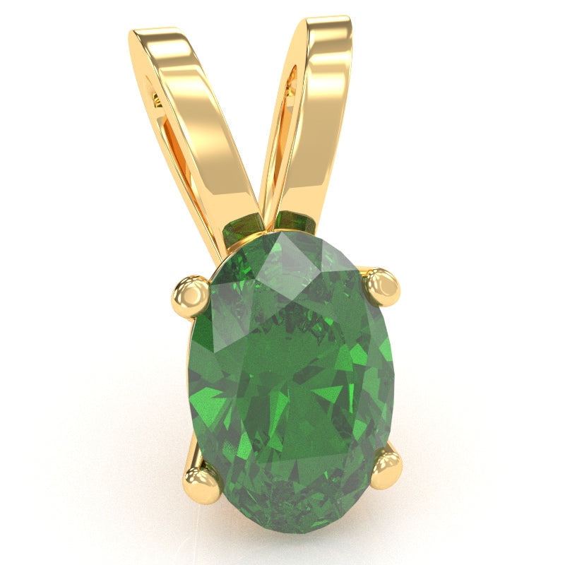 Lab-Created Emerald Oval Solitaire Pendant In 14k Yellow Gold