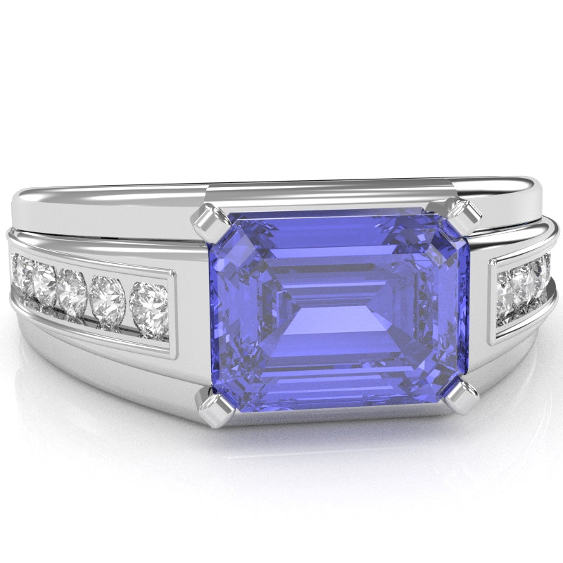 Men's Tanzanite Diamond Channel Ring In Solid 10k White Gold