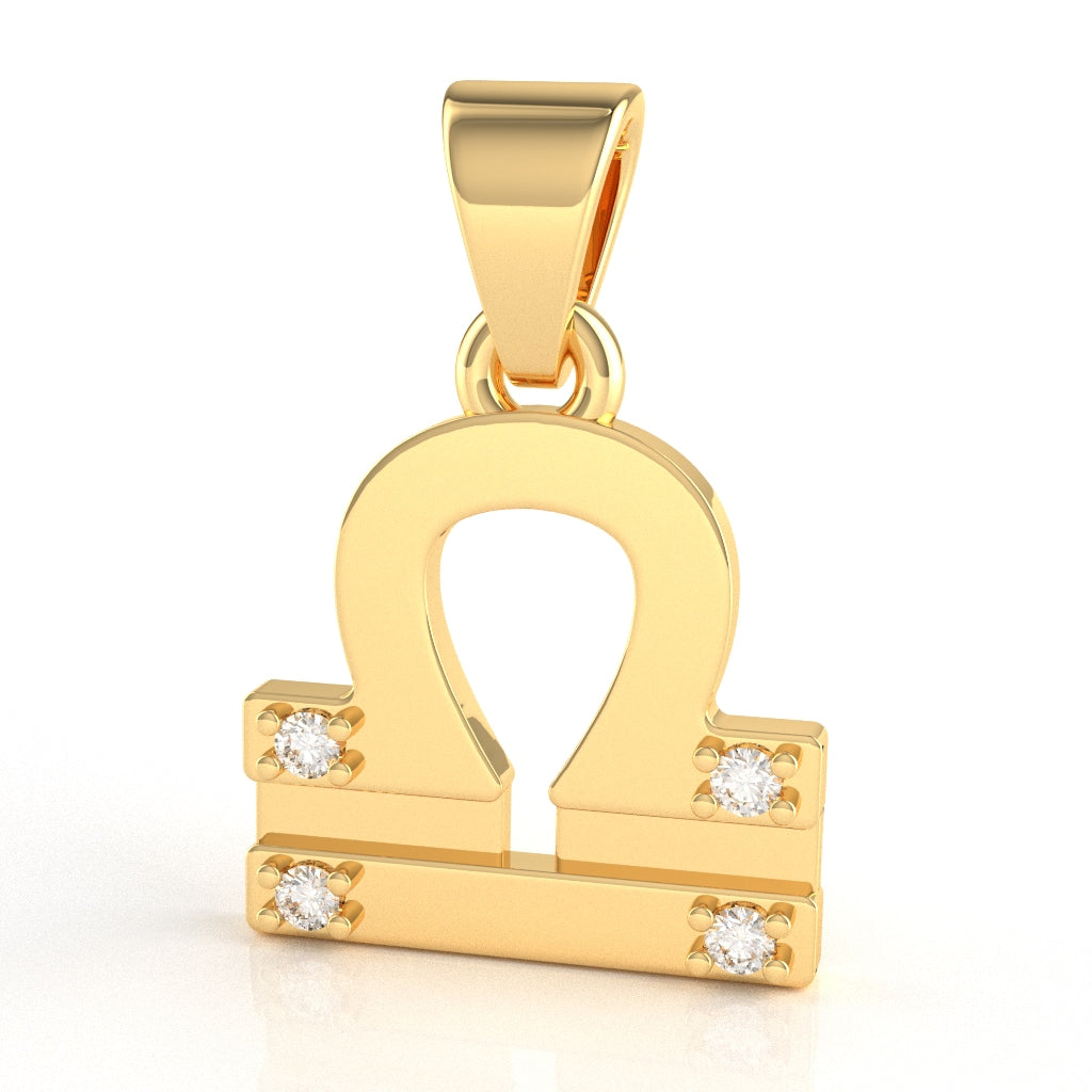 Libra Zodiac Sign Diamond Pendant In Solid 14k Yellow Gold