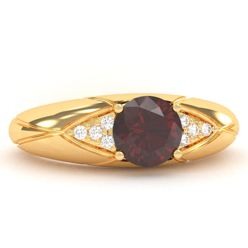 Designer Garnet Diamond Cocktail Ring In Solid 14k Yellow Gold