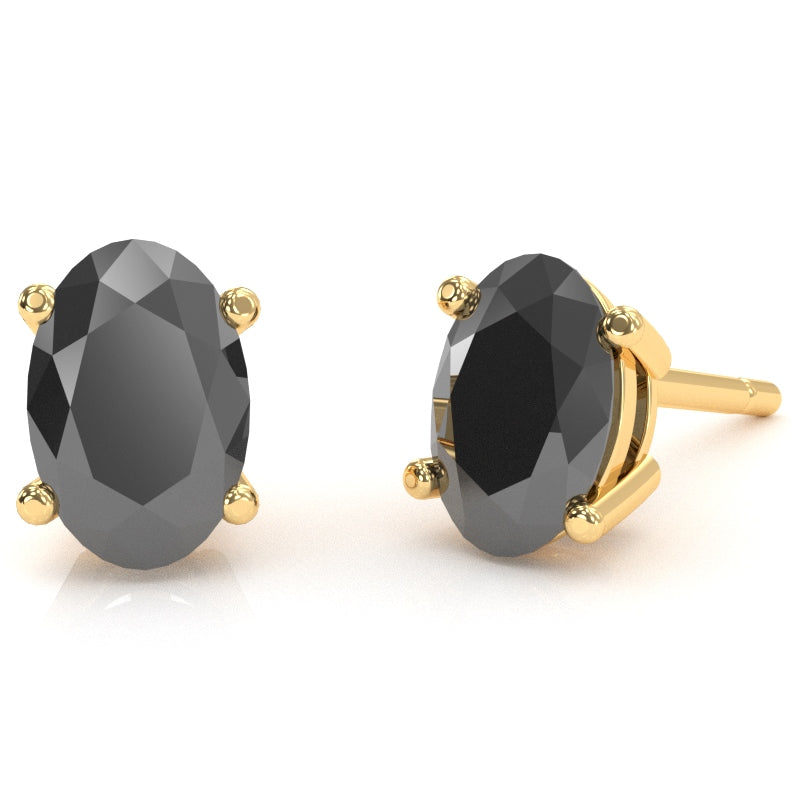 Black Onyx 7x5mm Oval Stud Earrings in 14k Yellow Gold