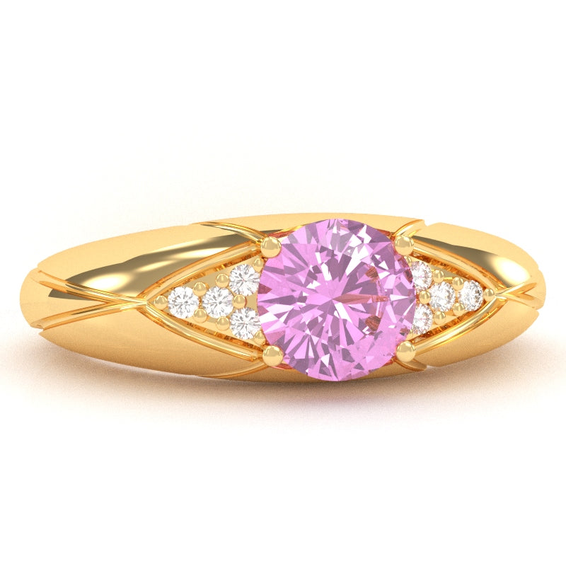 Designer Lab-Created Pink Sapphire Diamond Cocktail Ring In Solid 14k Yellow Gold
