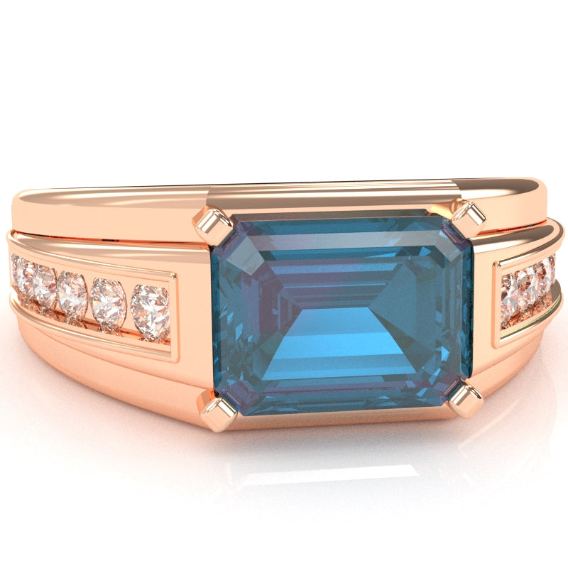 Men's Lab-Created Alexandrite Diamond Channel Ring In Solid 10k Rose Gold