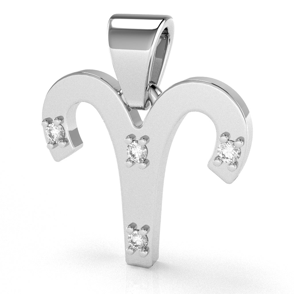 Aries Zodiac Sign Diamond Pendant In Solid 14k White Gold