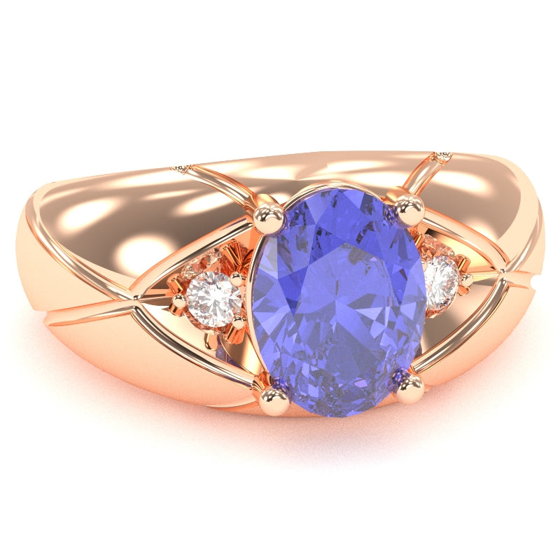 Men's Designer Tanzanite Diamond Ring In Solid 14k Rose Gold